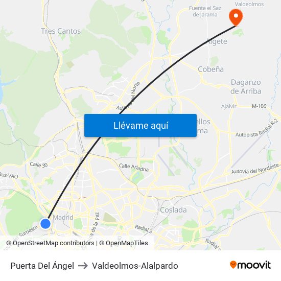 Puerta Del Ángel to Valdeolmos-Alalpardo map