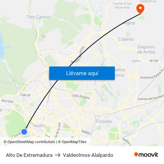 Alto De Extremadura to Valdeolmos-Alalpardo map