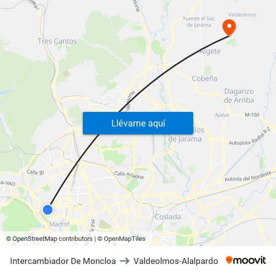 Intercambiador De Moncloa to Valdeolmos-Alalpardo map