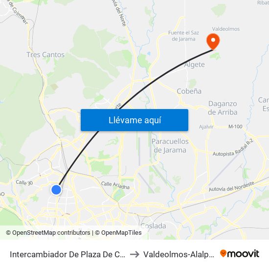 Intercambiador De Plaza De Castilla to Valdeolmos-Alalpardo map