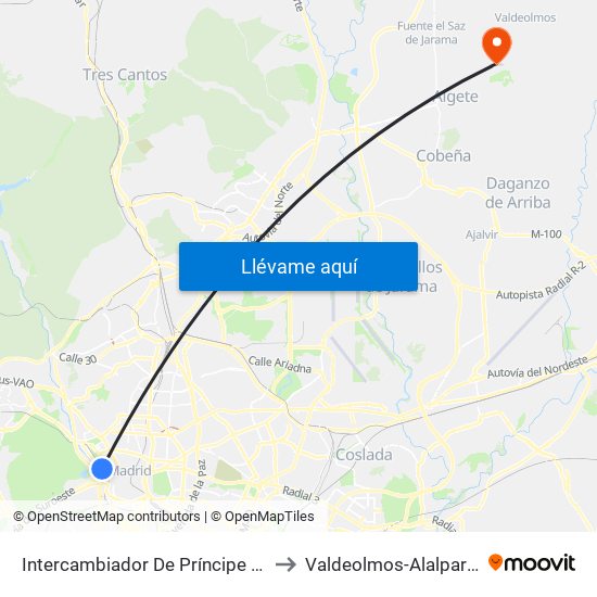 Intercambiador De Príncipe Pío to Valdeolmos-Alalpardo map