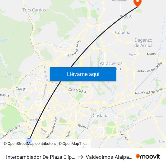 Intercambiador De Plaza Elíptica to Valdeolmos-Alalpardo map