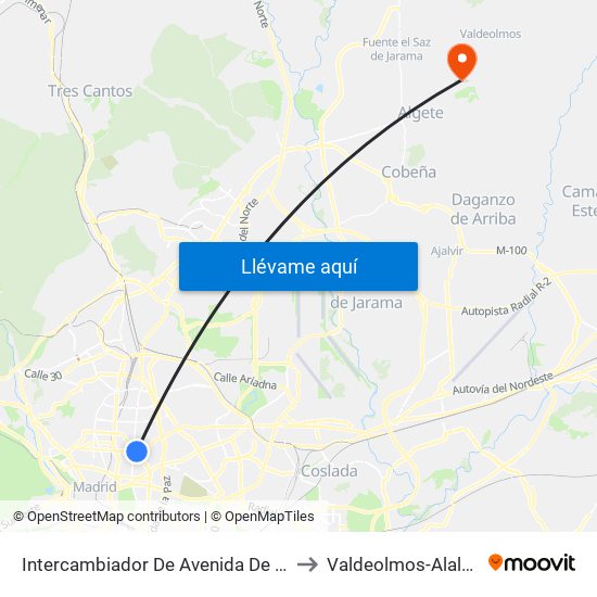 Intercambiador De Avenida De América to Valdeolmos-Alalpardo map