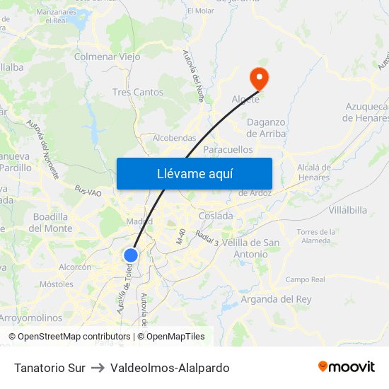 Tanatorio Sur to Valdeolmos-Alalpardo map
