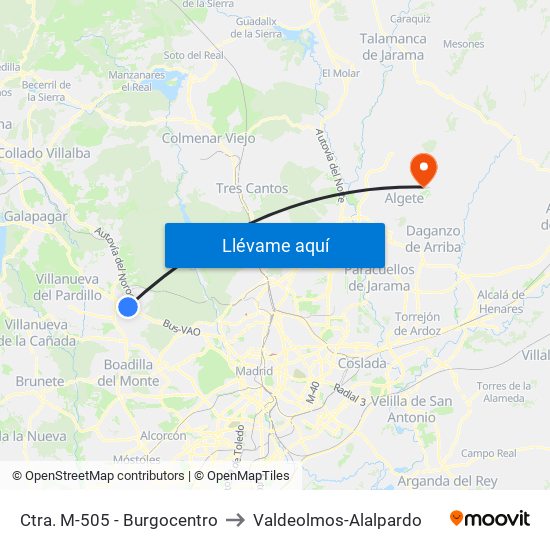 Ctra. M-505 - Burgocentro to Valdeolmos-Alalpardo map
