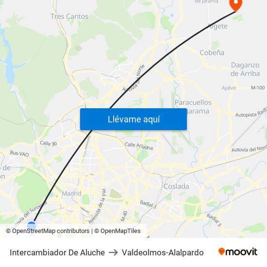 Intercambiador De Aluche to Valdeolmos-Alalpardo map