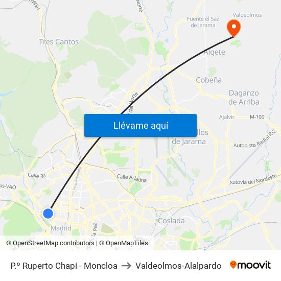 P.º Ruperto Chapí - Moncloa to Valdeolmos-Alalpardo map