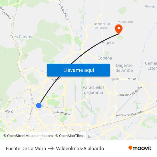 Fuente De La Mora to Valdeolmos-Alalpardo map