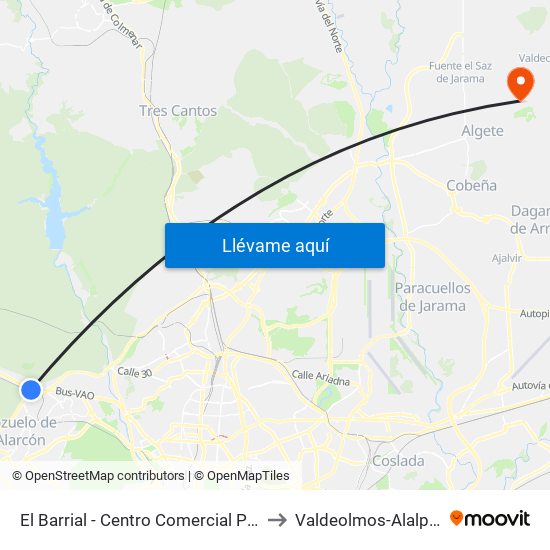 El Barrial - Centro Comercial Pozuelo to Valdeolmos-Alalpardo map