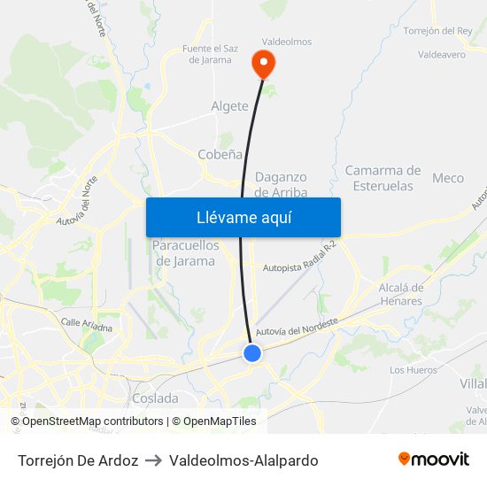 Torrejón De Ardoz to Valdeolmos-Alalpardo map