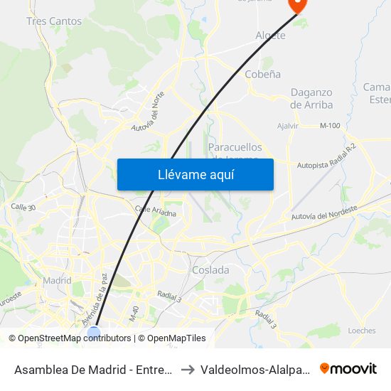 Asamblea De Madrid - Entrevías to Valdeolmos-Alalpardo map