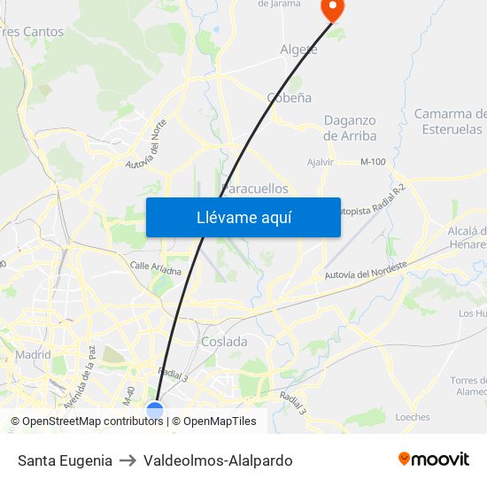 Santa Eugenia to Valdeolmos-Alalpardo map