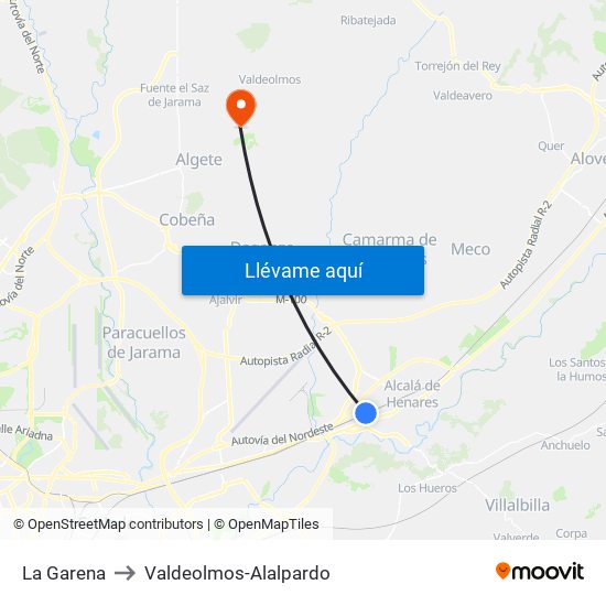 La Garena to Valdeolmos-Alalpardo map