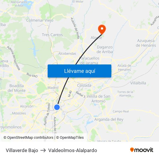 Villaverde Bajo to Valdeolmos-Alalpardo map