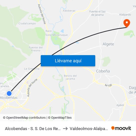 Alcobendas - S. S. De Los Reyes to Valdeolmos-Alalpardo map