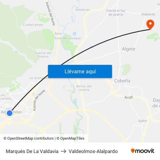Marqués De La Valdavia to Valdeolmos-Alalpardo map