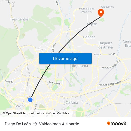 Diego De León to Valdeolmos-Alalpardo map