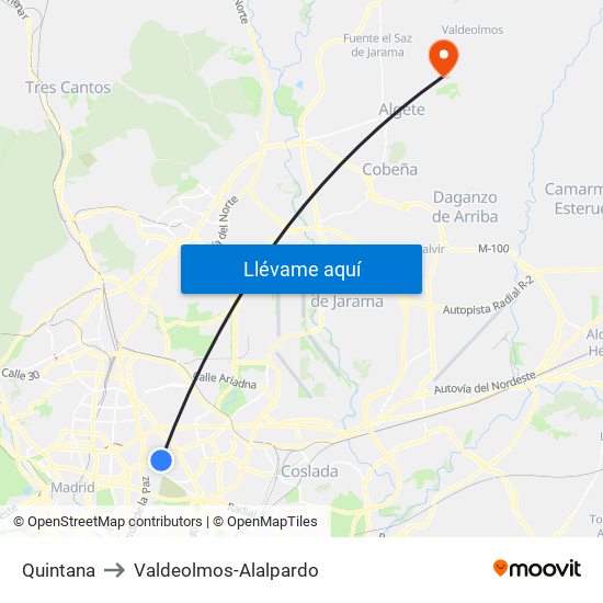 Quintana to Valdeolmos-Alalpardo map