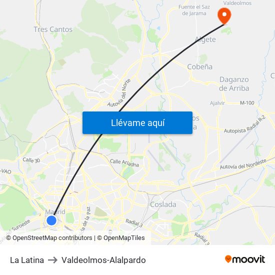 La Latina to Valdeolmos-Alalpardo map