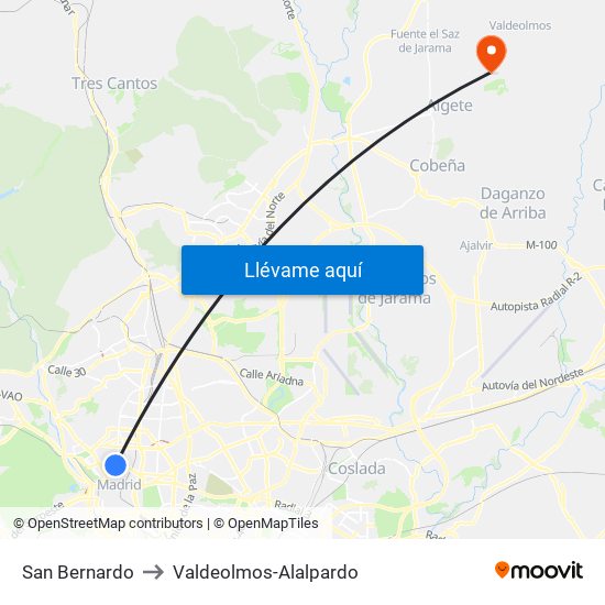 San Bernardo to Valdeolmos-Alalpardo map