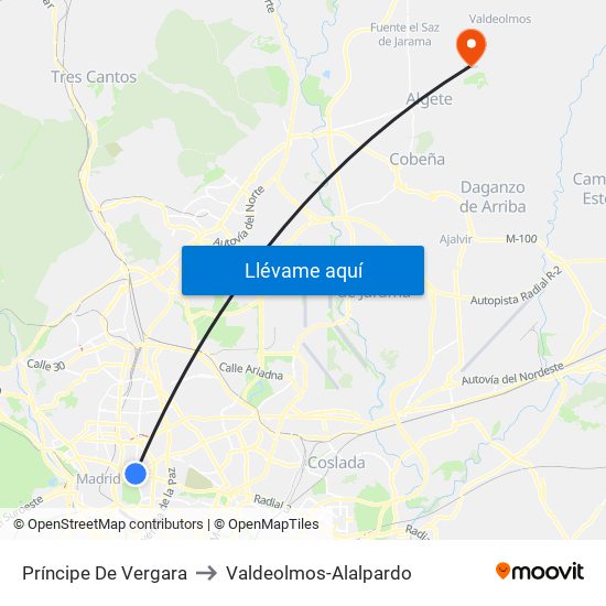 Príncipe De Vergara to Valdeolmos-Alalpardo map