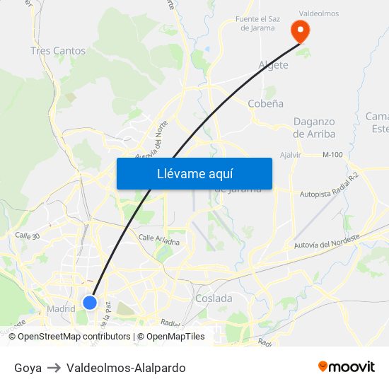 Goya to Valdeolmos-Alalpardo map