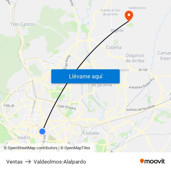 Ventas to Valdeolmos-Alalpardo map