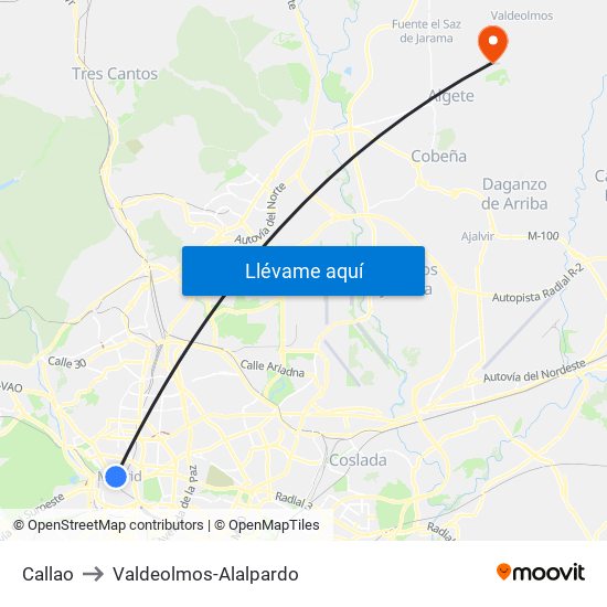 Callao to Valdeolmos-Alalpardo map