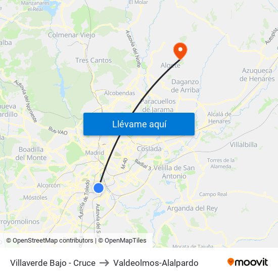 Villaverde Bajo - Cruce to Valdeolmos-Alalpardo map