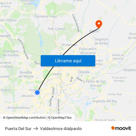 Puerta Del Sur to Valdeolmos-Alalpardo map