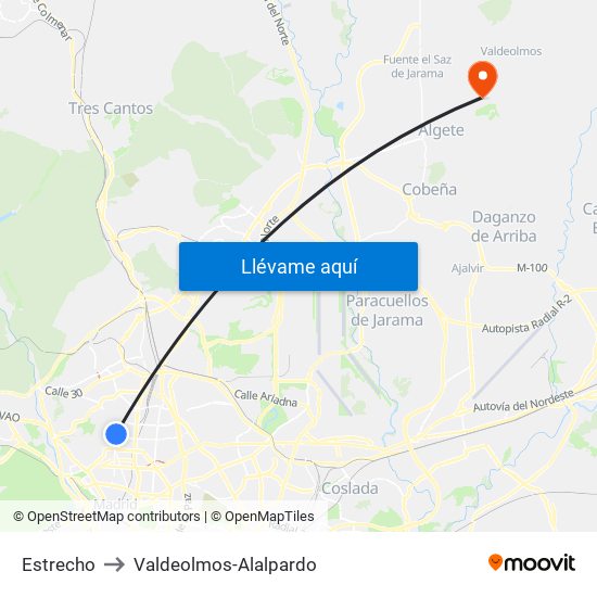 Estrecho to Valdeolmos-Alalpardo map