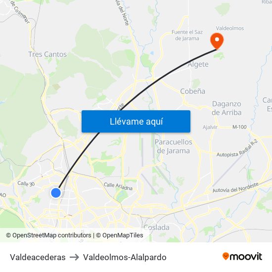 Valdeacederas to Valdeolmos-Alalpardo map