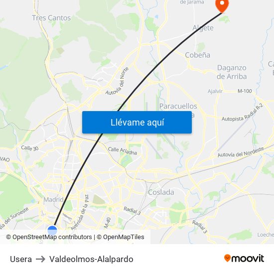 Usera to Valdeolmos-Alalpardo map