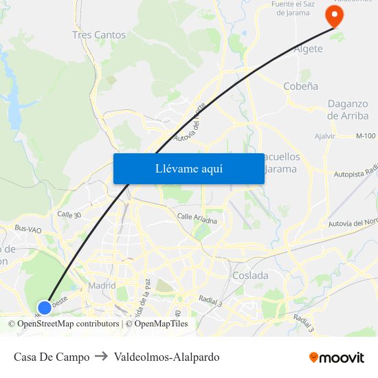 Casa De Campo to Valdeolmos-Alalpardo map