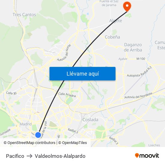 Pacífico to Valdeolmos-Alalpardo map