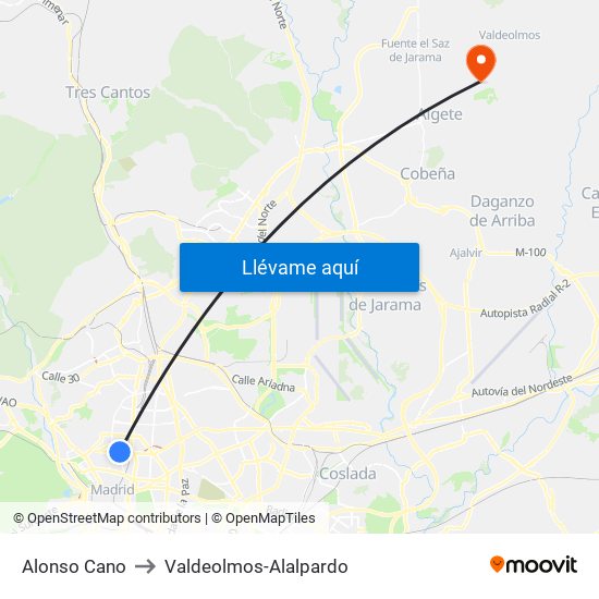 Alonso Cano to Valdeolmos-Alalpardo map