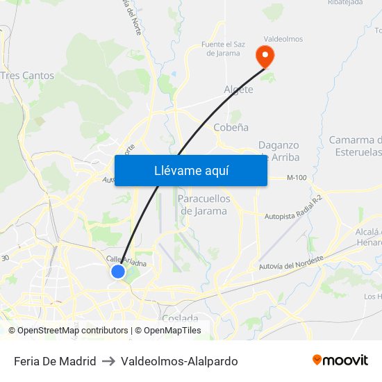 Feria De Madrid to Valdeolmos-Alalpardo map