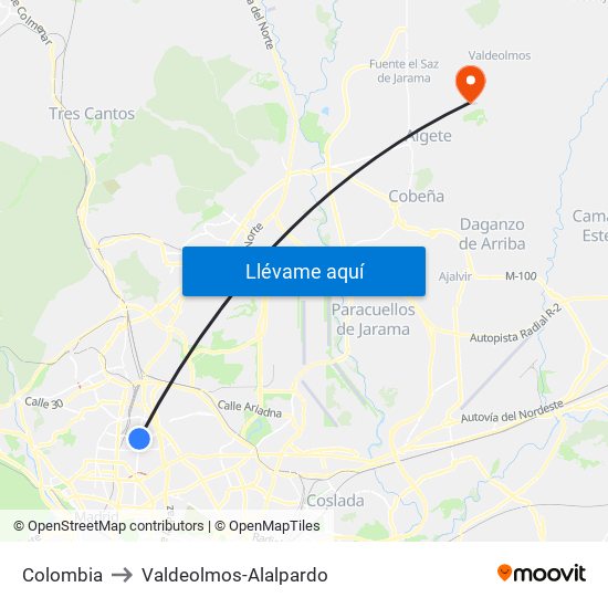 Colombia to Valdeolmos-Alalpardo map