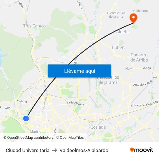 Ciudad Universitaria to Valdeolmos-Alalpardo map