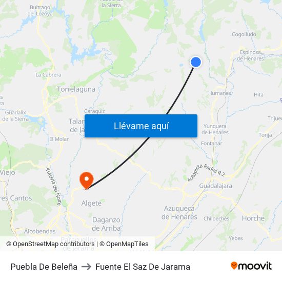 Puebla De Beleña to Fuente El Saz De Jarama map
