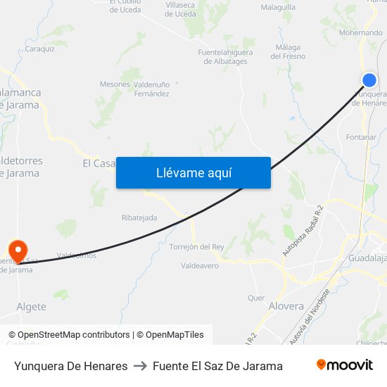 Yunquera De Henares to Fuente El Saz De Jarama map