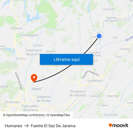 Humanes to Fuente El Saz De Jarama map