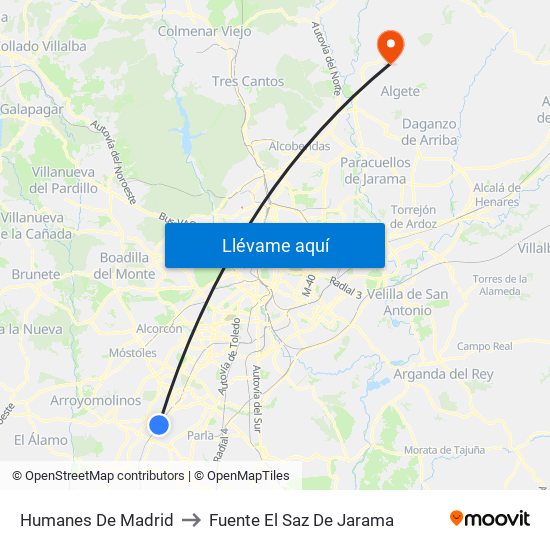 Humanes De Madrid to Fuente El Saz De Jarama map