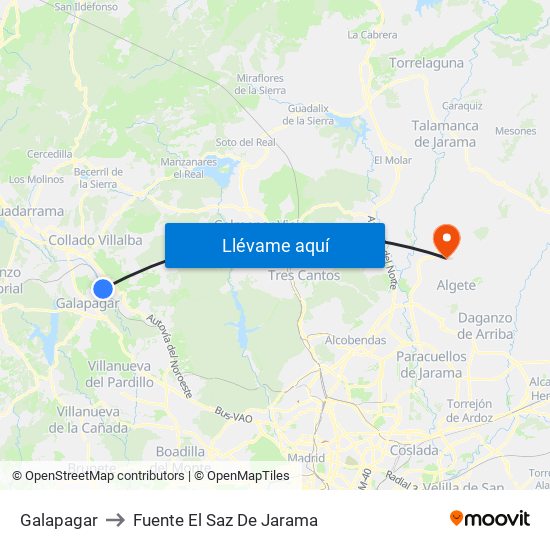 Galapagar to Fuente El Saz De Jarama map