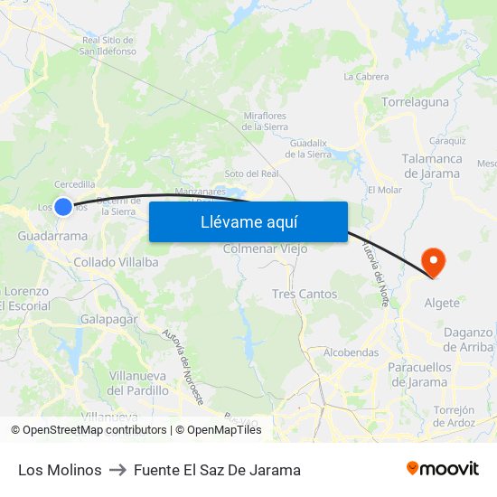 Los Molinos to Fuente El Saz De Jarama map