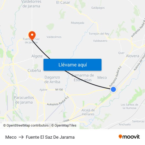 Meco to Fuente El Saz De Jarama map