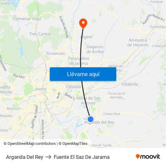 Arganda Del Rey to Fuente El Saz De Jarama map