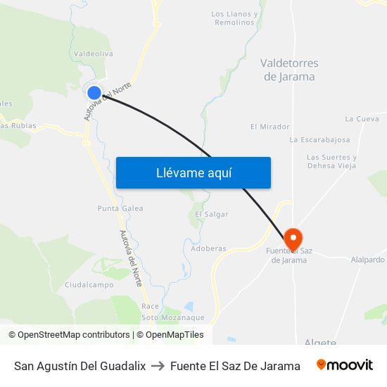 San Agustín Del Guadalix to Fuente El Saz De Jarama map