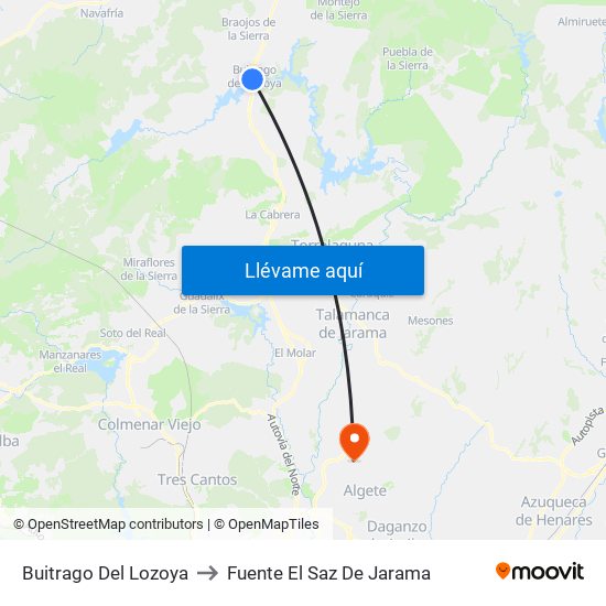 Buitrago Del Lozoya to Fuente El Saz De Jarama map