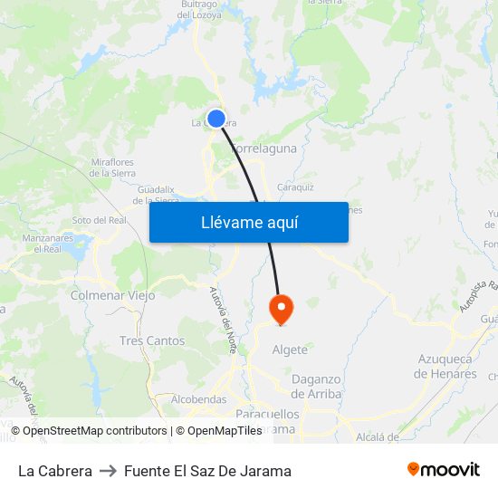 La Cabrera to Fuente El Saz De Jarama map